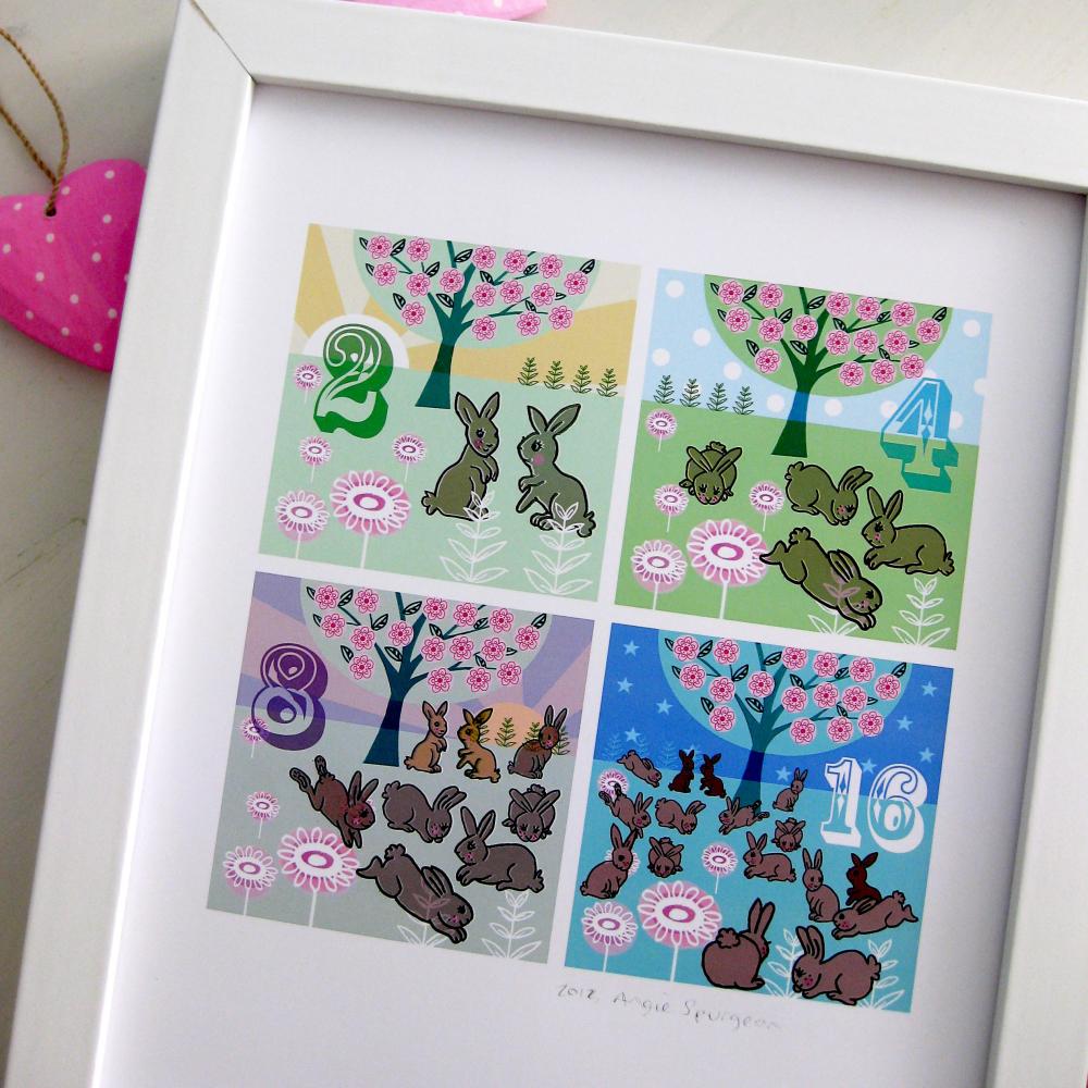 'Double Bunnies' A4 Unframed Print
