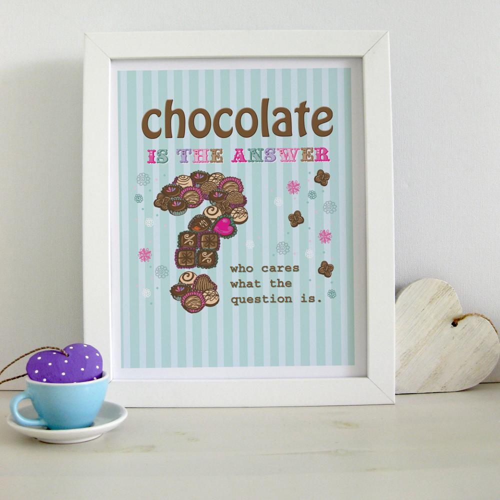A4 Unframed Illustration Print 'Chocolate is the Answer'