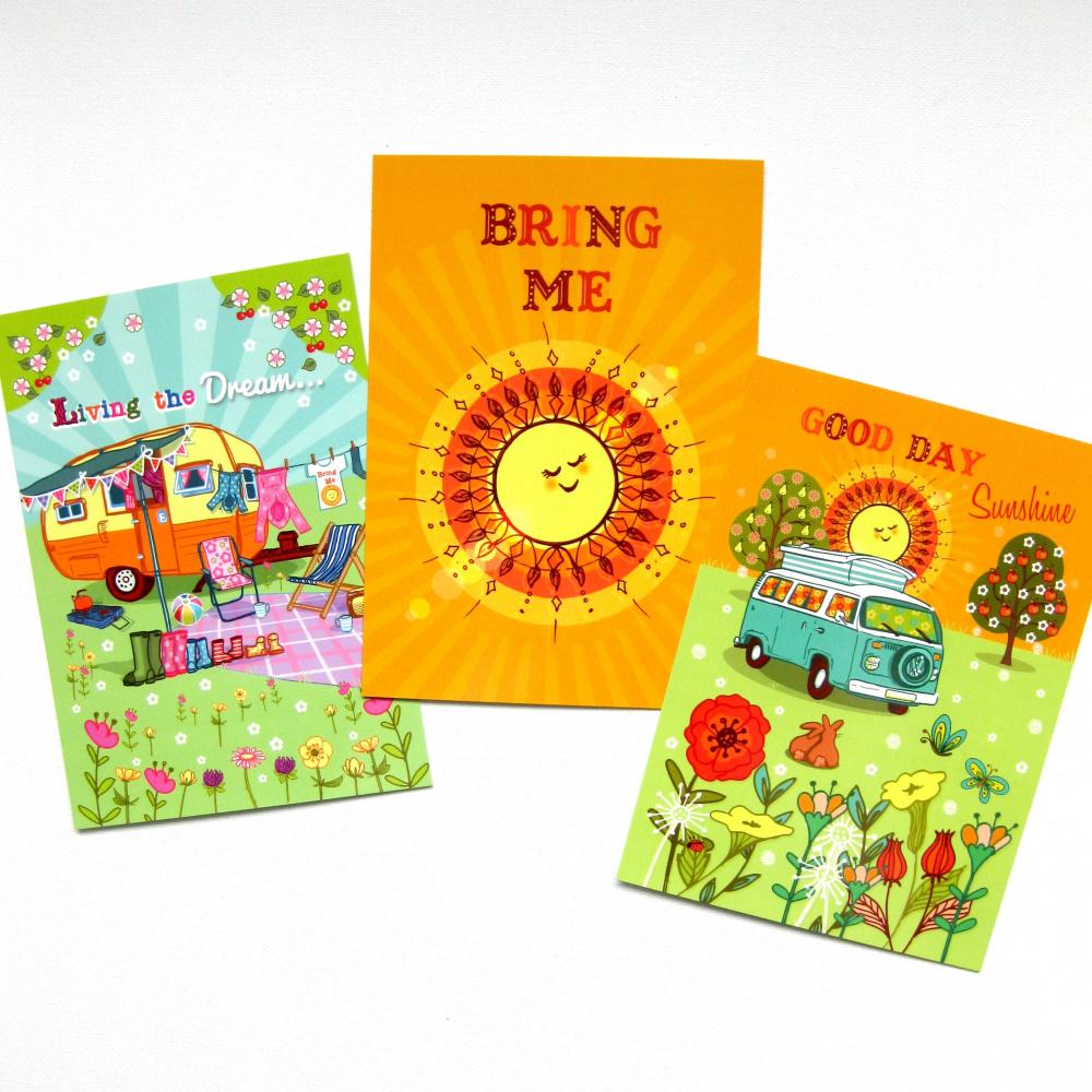 Pack of 3 A6 Postcard Prints 'Living the Dream' 'Bring Me Sunshine' 'Good Day Sunshine'