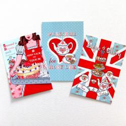Pack of 3 A6 Postcard Prints 'Stressed is Desserts' 'Rosy Lea' 'Hope & Glory'