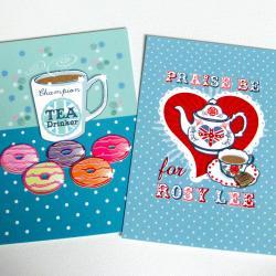 Pack of 2 A6 Postcard Prints 'Praise Be for Rosy Lee' & 'Champion Tea Drinker'