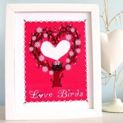 'Love Birds' A4 Unframed print with hand-cut photo aperture